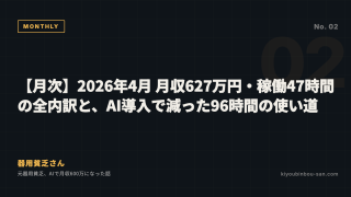 【月次】2026年4月 月収627万円・稼働47時間の全内訳と、AI導入で減った96時間の使い道