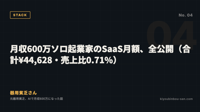 月収600万ソロ起業家のSaaS月額、全公開（合計¥44,628・売上比0.71%）