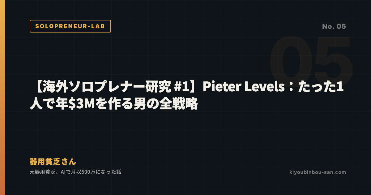 【海外ソロプレナー研究 #1】Pieter Levels：たった1人で年$3Mを作る男の全戦略