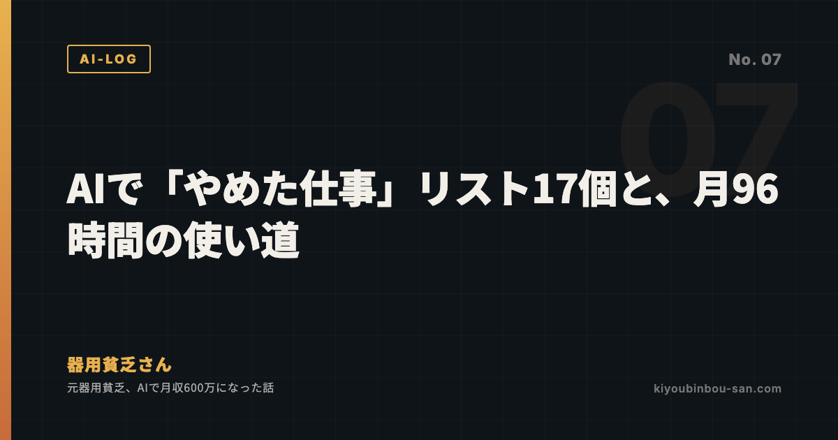 AIで「やめた仕事」リスト17個と、月96時間の使い道