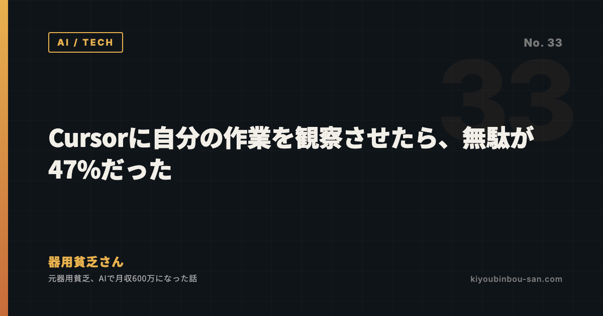 Cursorに自分の作業を観察させたら、無駄が47%だった