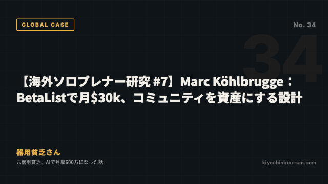 【海外ソロプレナー研究 #7】Marc Köhlbrugge：BetaListで月$30k、コミュニティを資産にする設計