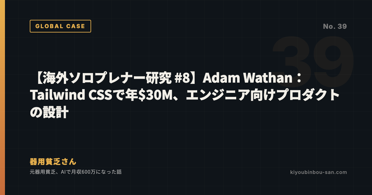 【海外ソロプレナー研究 #8】Adam Wathan：Tailwind CSSで年$30M、エンジニア向けプロダクトの設計